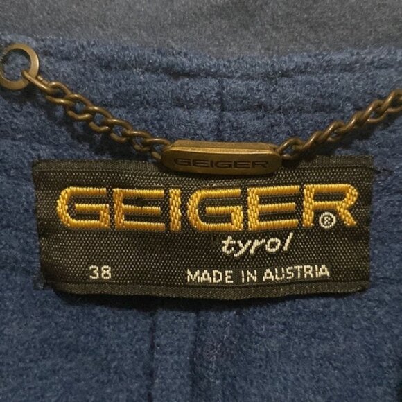 Geiger Tyrol Wool and Leather Cropped Blue and Grey Jacket Women’s Size Small 38 - Picture 7 of 10